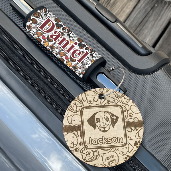 Dog Faces Wood Luggage Tags - Round - Lifestyle