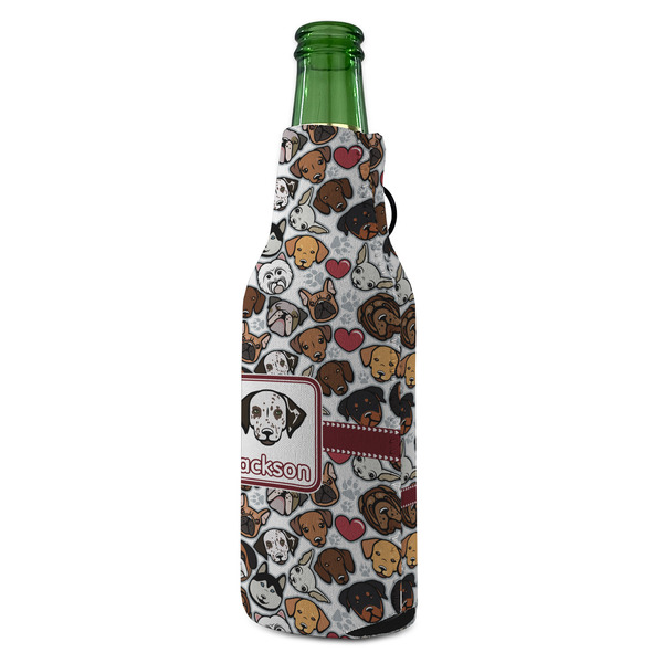 Dog Faces Zipper Bottle Cooler - ANGLE (bottle)