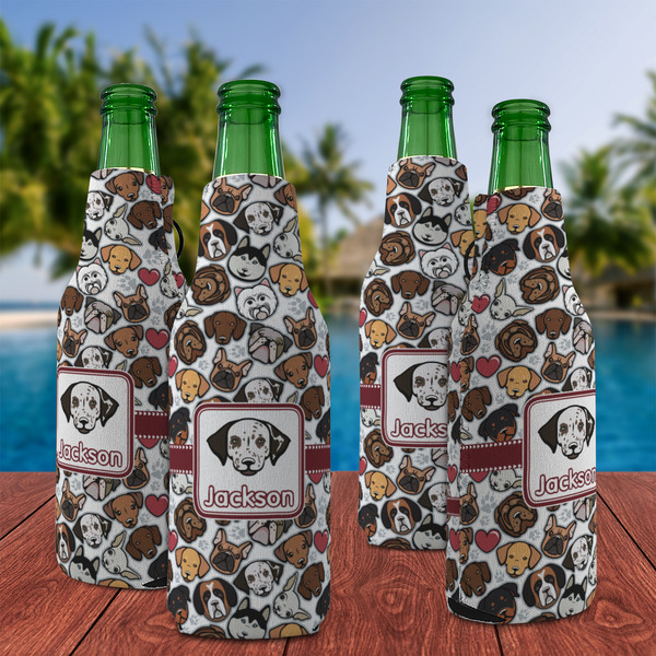 Dog Faces Zipper Bottle Cooler - Set of 4 - LIFESTYLE