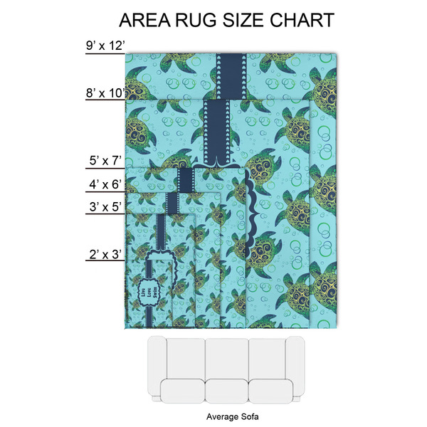 Sea Turtles 2'x3' Indoor Area Rugs - Size Chart