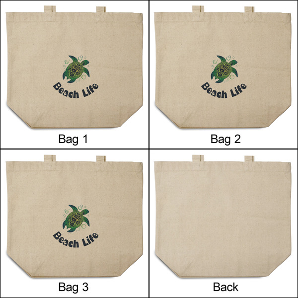 Sea Turtles 3 Reusable Cotton Grocery Bags - Front & Back View