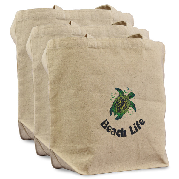 Custom Sea Turtles Reusable Cotton Grocery Bags - Set of 3