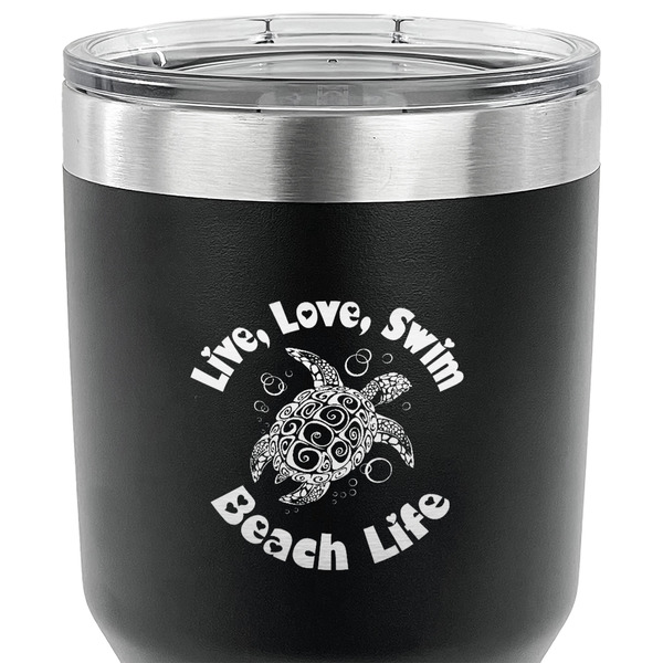 Sea Turtles 30 oz Stainless Steel Ringneck Tumbler - Black - CLOSE UP