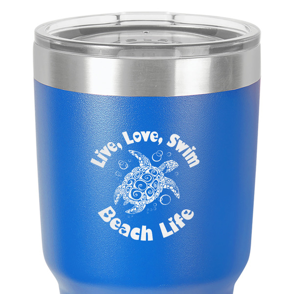 Sea Turtles 30 oz Stainless Steel Ringneck Tumbler - Blue - Close Up