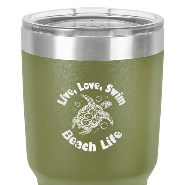 Sea Turtles 30 oz Stainless Steel Ringneck Tumbler - Olive - Close Up