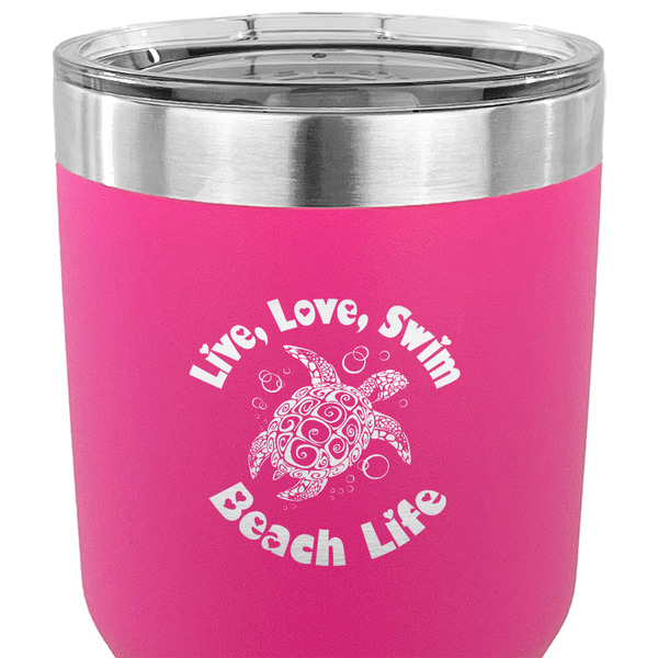 Sea Turtles 30 oz Stainless Steel Ringneck Tumbler - Pink - CLOSE UP