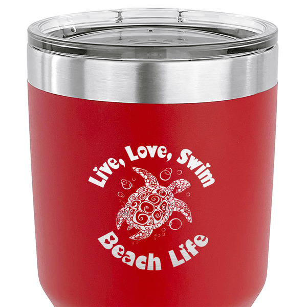 Sea Turtles 30 oz Stainless Steel Ringneck Tumbler - Red - CLOSE UP
