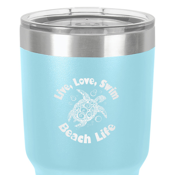 Sea Turtles 30 oz Stainless Steel Ringneck Tumbler - Teal - Close Up