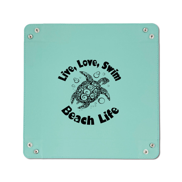 Sea Turtles 6" x 6" Teal Leatherette Snap Up Tray - APPROVAL