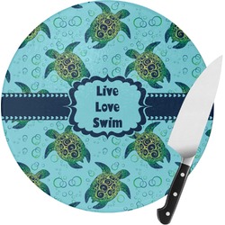Sea Turtles Round Glass Cutting Board - Small (Personalized)