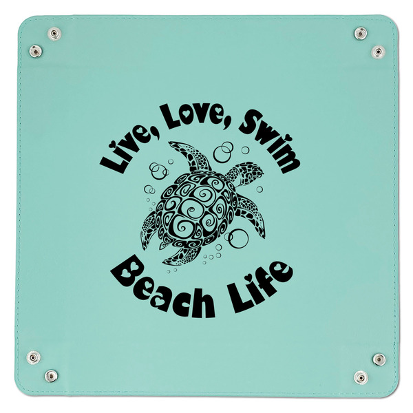 Sea Turtles 9" x 9" Teal Leatherette Snap Up Tray - APPROVAL