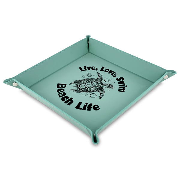 Custom Sea Turtles Faux Leather Dice Tray - 9" x 9"  - Teal