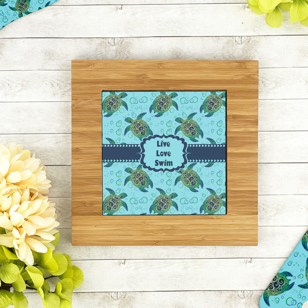 Sea Turtles Bamboo Trivet with 6" Tile - LIFESTYLE