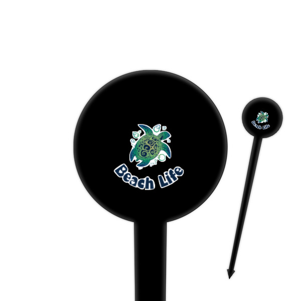 Custom Sea Turtles 4" Round Plastic Food Picks - Black - Single Sided