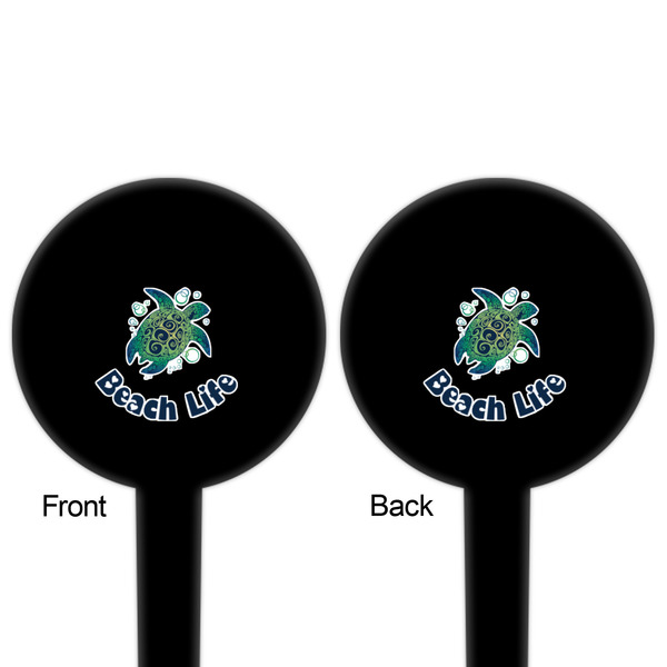Sea Turtles Black Plastic 4" Food Pick - Round - Double Sided - Front & Back