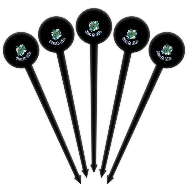 Sea Turtles Black Plastic 4" Food Pick - Round - Fan View