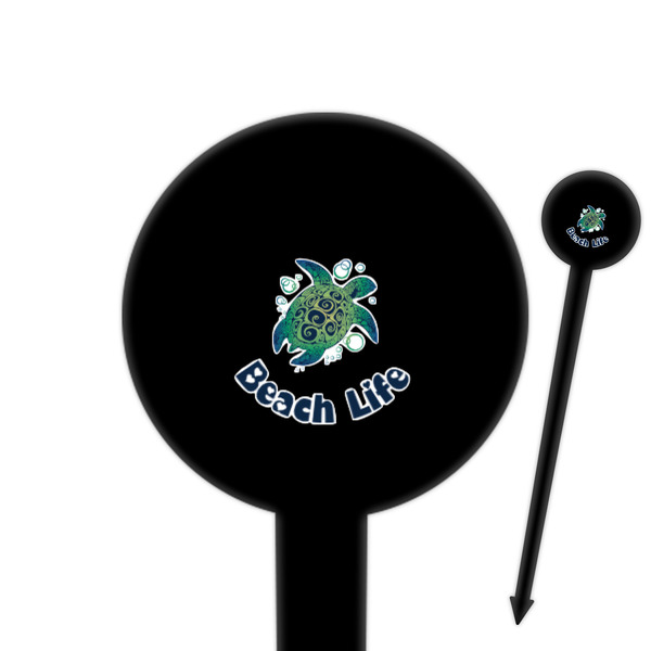 Custom Sea Turtles 6" Round Plastic Food Picks - Black - Single Sided