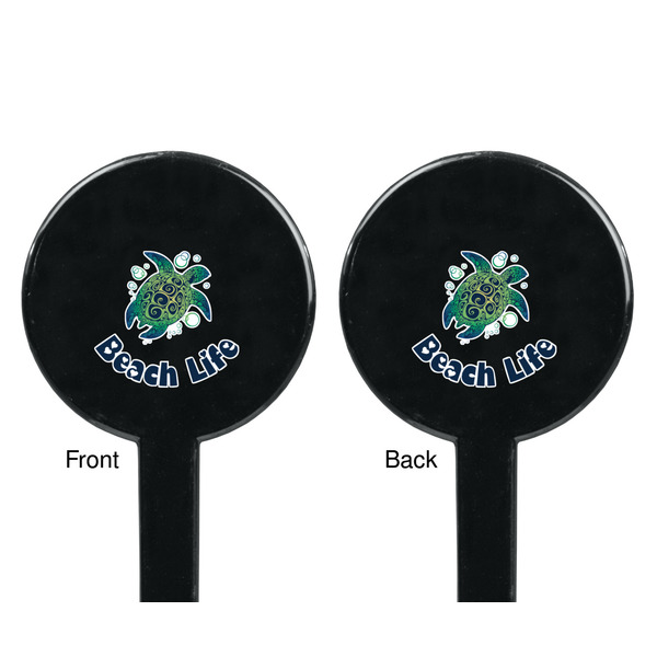 Sea Turtles Black Plastic 7" Stir Stick - Double Sided - Round - Front & Back