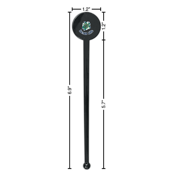 Sea Turtles Black Plastic 7" Stir Stick - Round - Dimensions