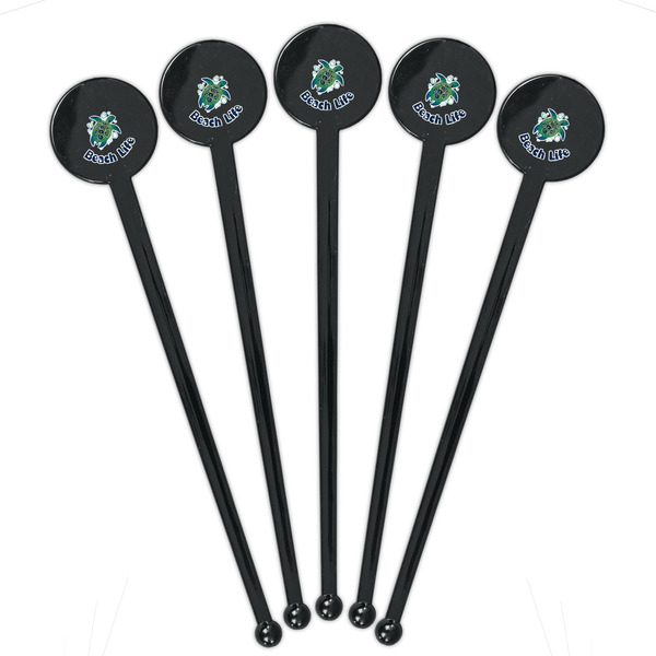 Sea Turtles Black Plastic 7" Stir Stick - Round - Fan View