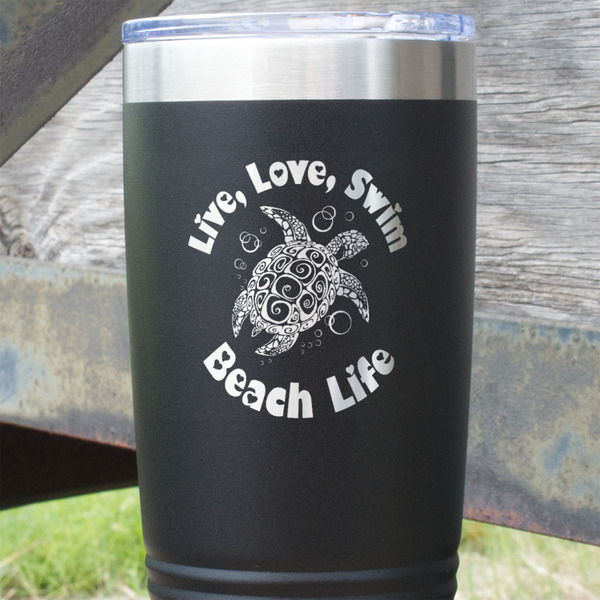 Sea Turtles Black Polar Camel Tumbler - 20oz - Close Up