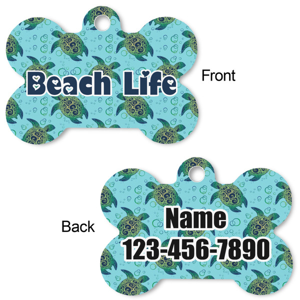 Sea Turtles Bone Shaped Dog Tag - Front & Back
