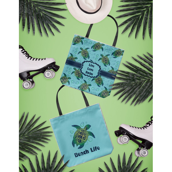 Sea Turtles Canvas Tote Lifestyle Front and Back- 13x13