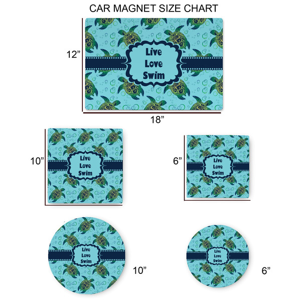 Sea Turtles Car Magnets - SIZE CHART