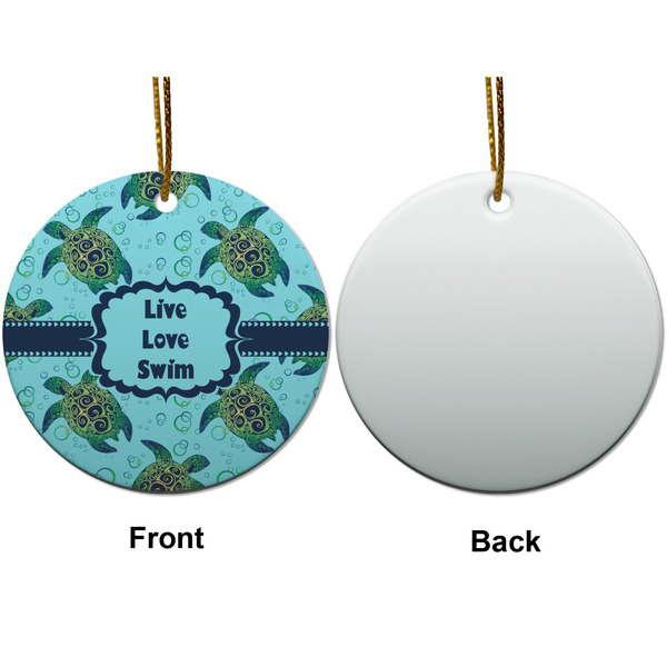 Sea Turtles Ceramic Flat Ornament - Circle Front & Back (APPROVAL)