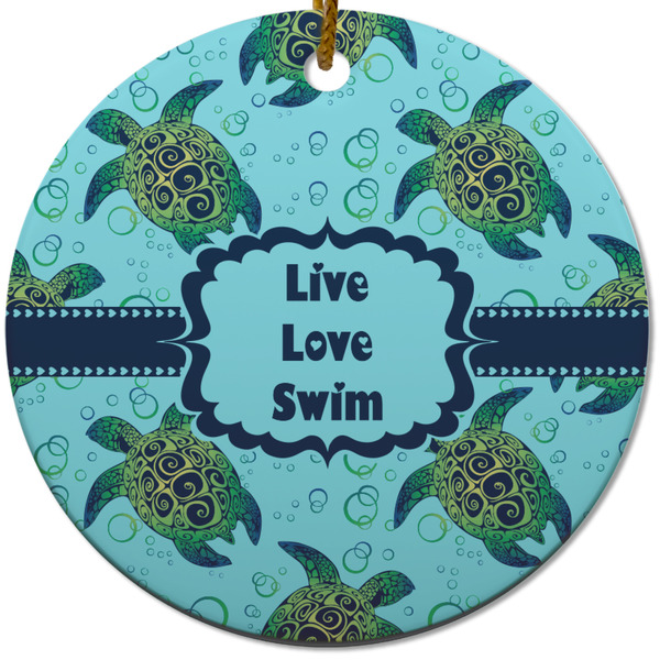 Custom Sea Turtles Round Ceramic Ornament