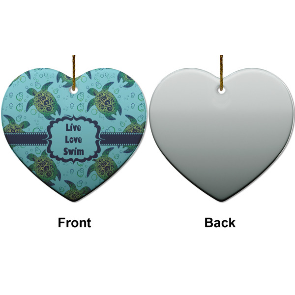 Sea Turtles Ceramic Flat Ornament - Heart Front & Back (APPROVAL)