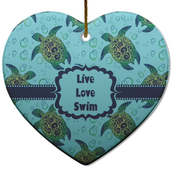 Custom Sea Turtles Heart Ceramic Ornament