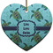 Sea Turtles Ceramic Flat Ornament - Heart (Front)