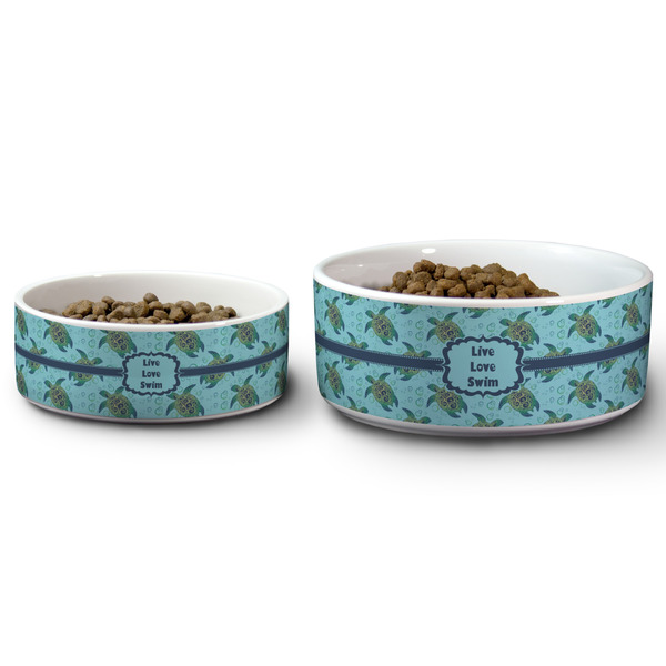 Sea Turtles Ceramic Dog Bowls - Size Comparison