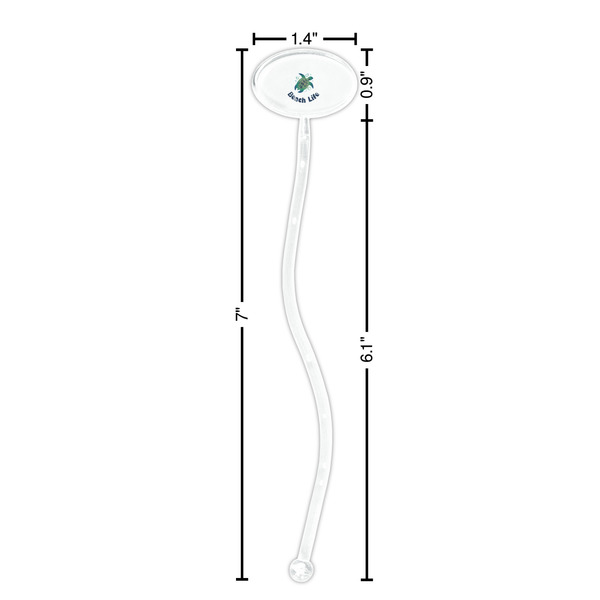 Sea Turtles Clear Plastic 7" Stir Stick - Oval - Dimensions