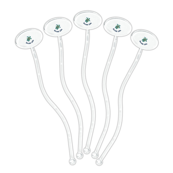 Sea Turtles Clear Plastic 7" Stir Stick - Oval - Fan