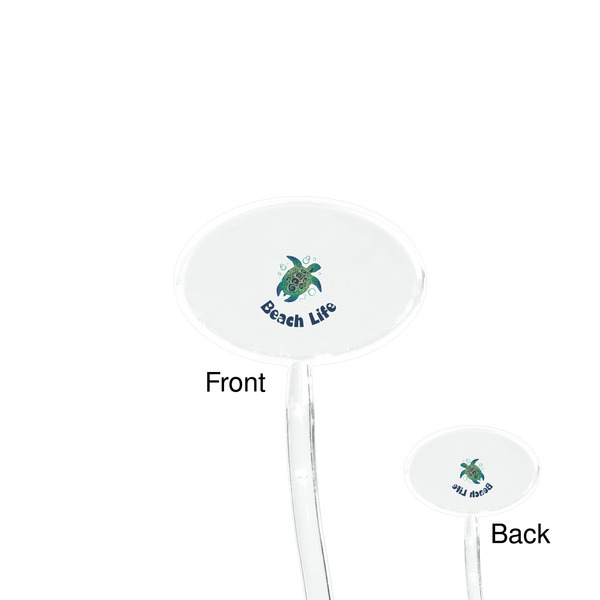 Sea Turtles Clear Plastic 7" Stir Stick - Oval - Front & Back