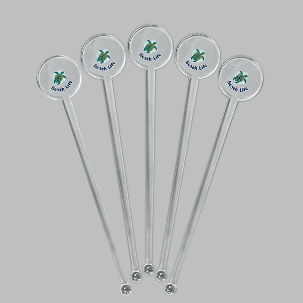 Sea Turtles Clear Plastic 7" Stir Stick - Round - Fan View