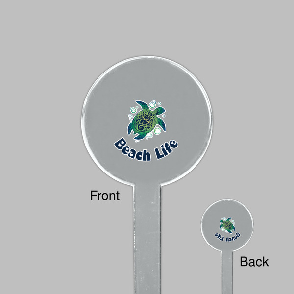 Sea Turtles Clear Plastic 7" Stir Stick - Round - Front & Back
