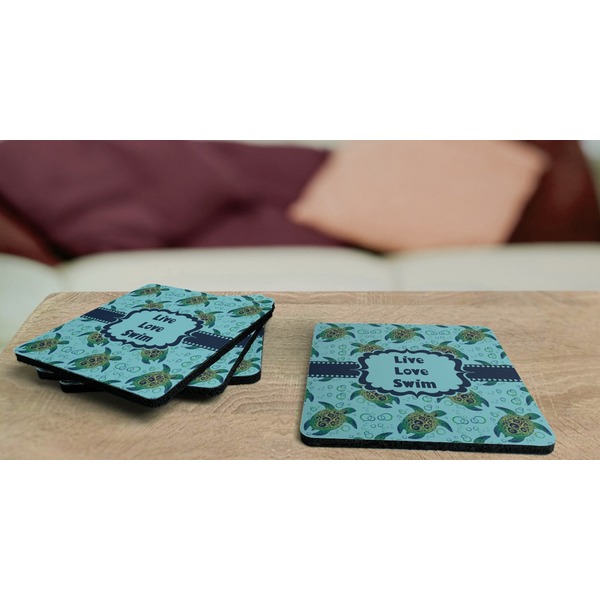 Sea Turtles Coaster Rubber Back - On Coffee Table