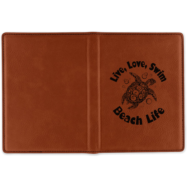 Sea Turtles Cognac Leather Passport Holder Outside Single Sided - Apvl