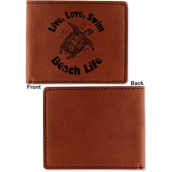 Sea Turtles Cognac Leatherette Bifold Wallets - Front and Back Single Sided - Apvl