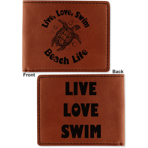 Sea Turtles Cognac Leatherette Bifold Wallets - Front and Back