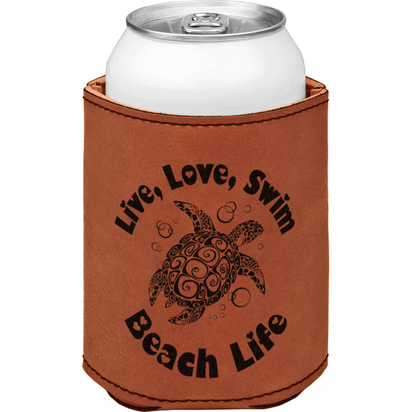 Sea Turtles Cognac Leatherette Can Sleeve - Single Front