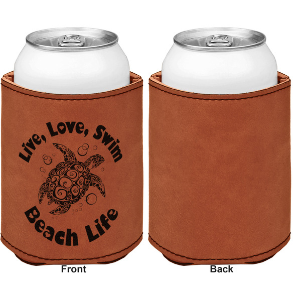 Sea Turtles Cognac Leatherette Can Sleeve - Single Sided Front and Back