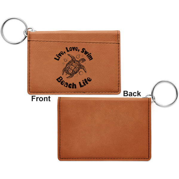 Sea Turtles Cognac Leatherette Keychain ID Holders - Front Apvl