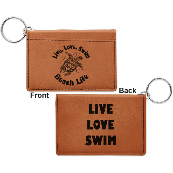 Sea Turtles Cognac Leatherette Keychain ID Holders - Front and Back Apvl