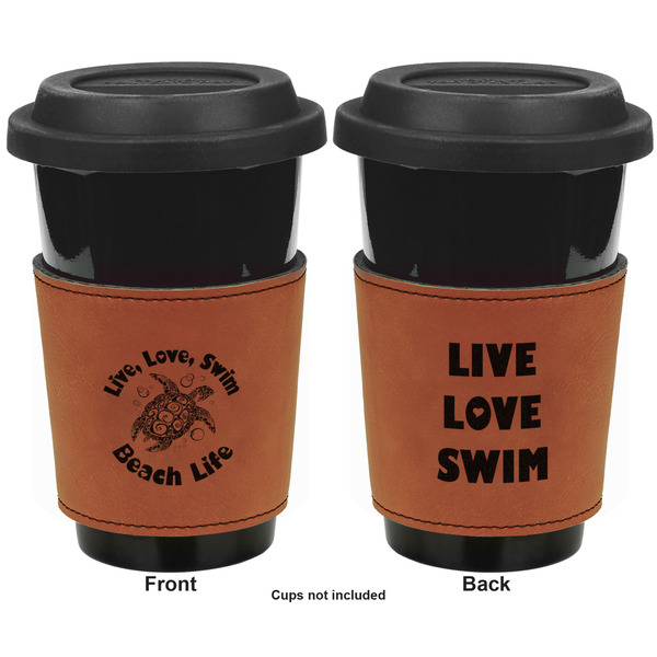 Sea Turtles Cognac Leatherette Mug Sleeve - Double Sided Apvl