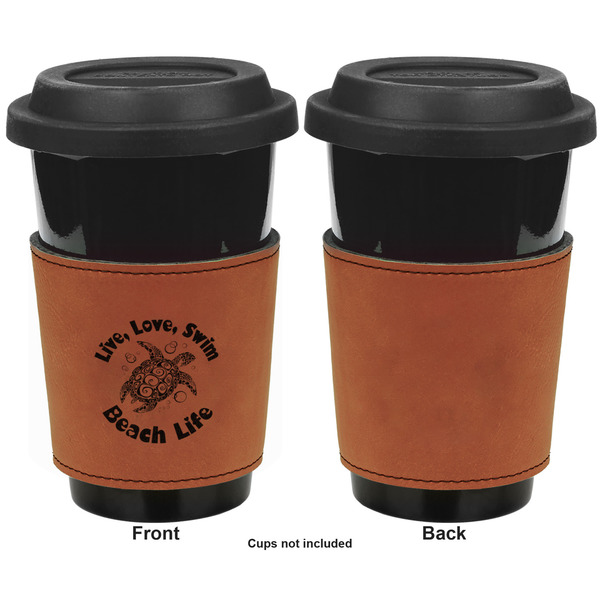 Sea Turtles Cognac Leatherette Mug Sleeve - Single Sided Apvl