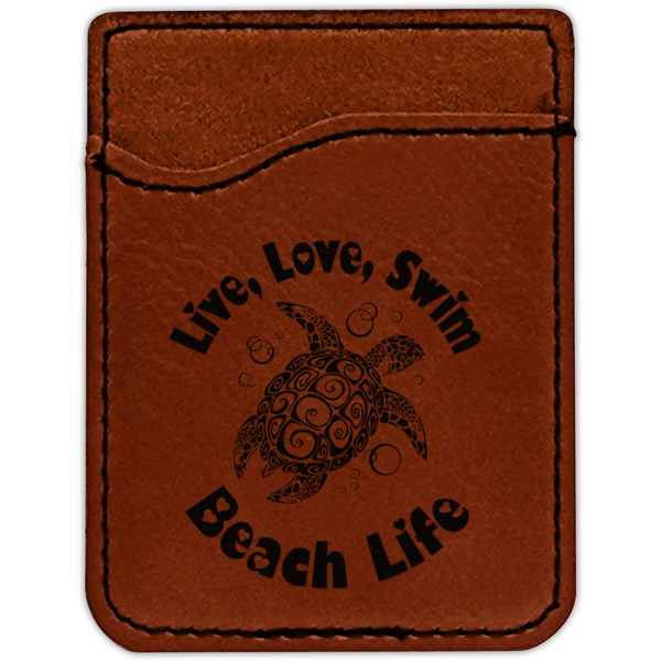 Sea Turtles Cognac Leatherette Phone Wallet close up